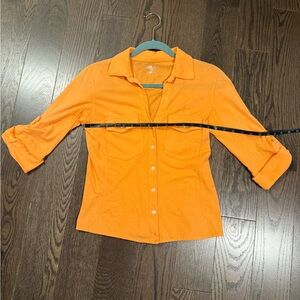 Orange 3/4 Sleeve Button-Up Cotton Shirt